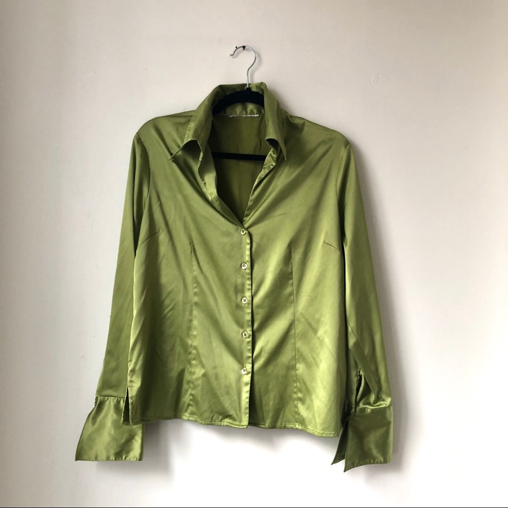 Green satin stretch blouse